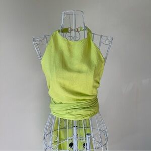 Esteban Cortazar Collective Tie Around crop Top halter backless lime green SZ S